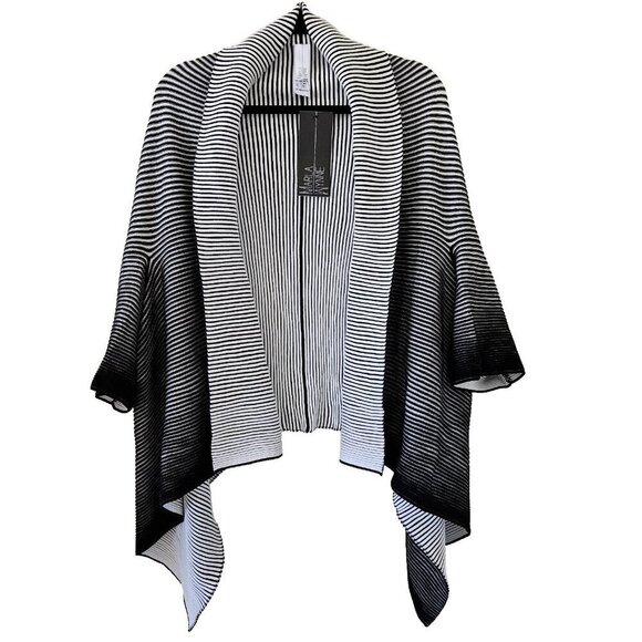 Marla Wynne Ribbed Reversible M L 3/4 Sleeve Open Front Assymetric Hem Cardigan - Picture 2 of 14